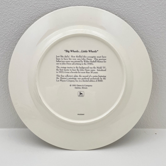 John Deere Vintage 1992 Walter Hinton Big Wheels Collectible Decorative Plate - Picture 3 of 3